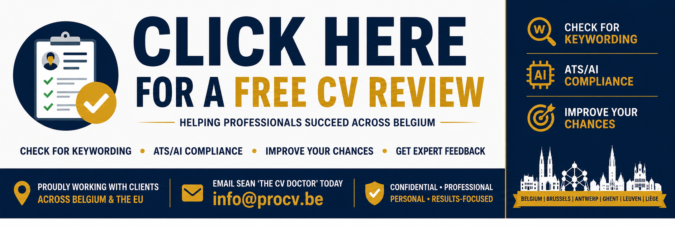 Free CV Review Belgium – ATS and AI Compliance Check by The CV Doctor